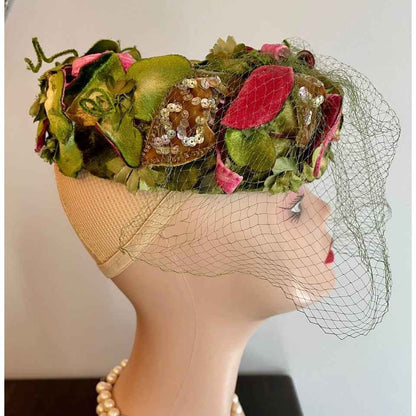 Vintage Lucila Mendez Green & Hot Pink Hat