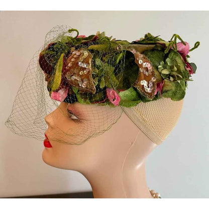 Vintage Lucila Mendez Green & Hot Pink Hat