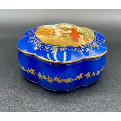 VTG Hand Painted Prussia Reproduction Porcelain Victorian Couple Trinket Box -B5 - Vintosh Vintage