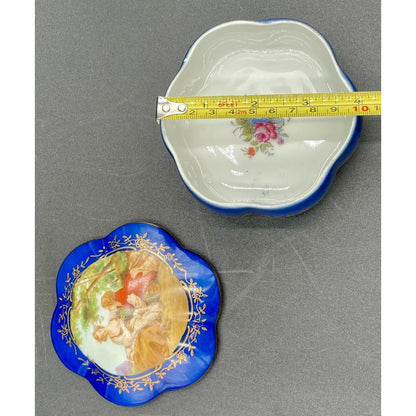 VTG Hand Painted Prussia Reproduction Porcelain Victorian Couple Trinket Box -B5 - Vintosh Vintage