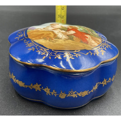 VTG Hand Painted Prussia Reproduction Porcelain Victorian Couple Trinket Box -B5 - Vintosh Vintage