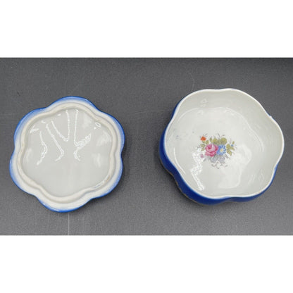VTG Hand Painted Prussia Reproduction Porcelain Victorian Couple Trinket Box -B5 - Vintosh Vintage