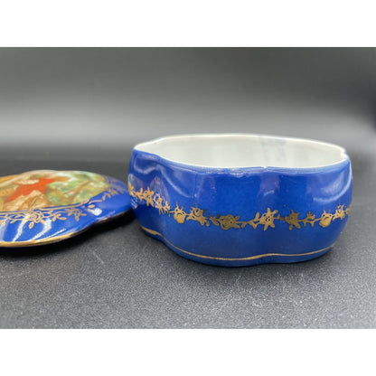 VTG Hand Painted Prussia Reproduction Porcelain Victorian Couple Trinket Box -B5 - Vintosh Vintage