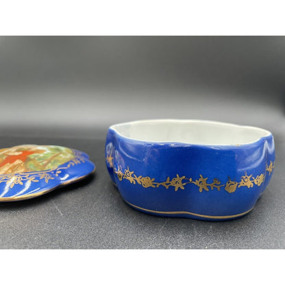 VTG Hand Painted Prussia Reproduction Porcelain Victorian Couple Trinket Box -B5 - Vintosh Vintage