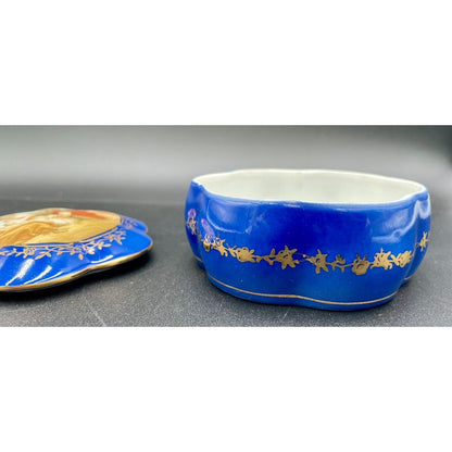 VTG Hand Painted Prussia Reproduction Porcelain Victorian Couple Trinket Box -B5 - Vintosh Vintage