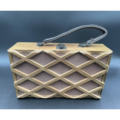 1960s Gaymode Wooden Lattice Purse w/ Leather Handle - Japan - Vintosh Vintage