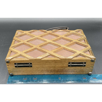 1960s Gaymode Wooden Lattice Purse w/ Leather Handle - Japan - Vintosh Vintage