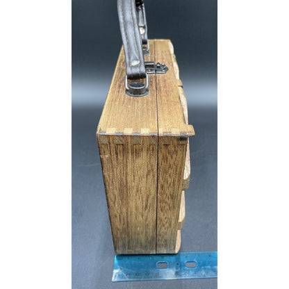 1960s Gaymode Wooden Lattice Purse w/ Leather Handle - Japan - Vintosh Vintage