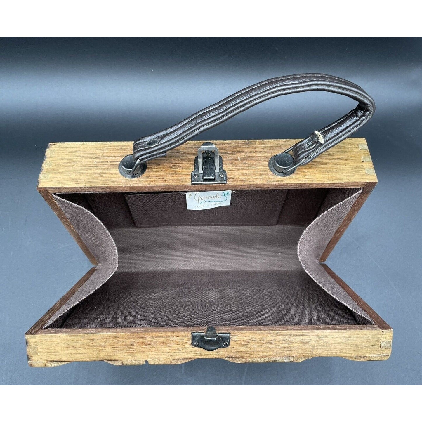1960s Gaymode Wooden Lattice Purse w/ Leather Handle - Japan - Vintosh Vintage