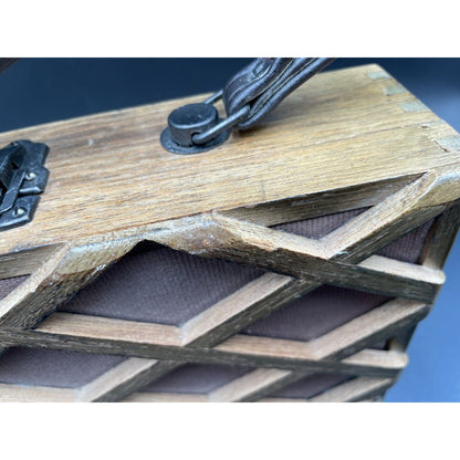 1960s Gaymode Wooden Lattice Purse w/ Leather Handle - Japan - Vintosh Vintage