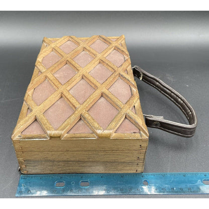 1960s Gaymode Wooden Lattice Purse w/ Leather Handle - Japan - Vintosh Vintage