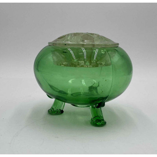 VIKING GLASS VASE FLOWERLITE FLOWER FROG NILE GREEN 1960's (D1)