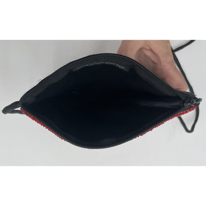 Vintage Red, Silver & Black Glass Beaded Silk Evening Purse (A5) - Vintosh Vintage