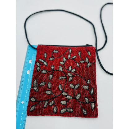 Vintage Red, Silver & Black Glass Beaded Silk Evening Purse (A5) - Vintosh Vintage