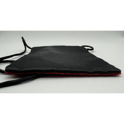 Vintage Red, Silver & Black Glass Beaded Silk Evening Purse (A5) - Vintosh Vintage
