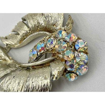 Vintage Aurora Borealis Gold Tone & Rhinestone Brooch (B5)