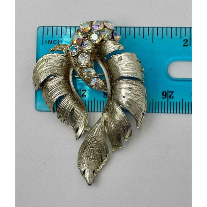 Vintage Aurora Borealis Gold Tone & Rhinestone Brooch (B5)