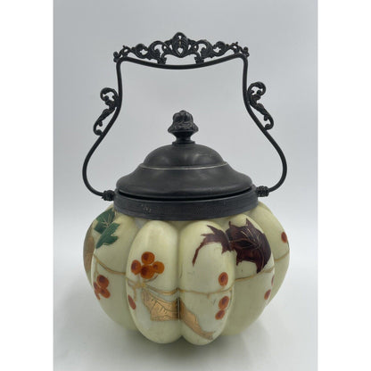 Antique Mt. Washington-Crown Milano Melon Ribbed Biscuit Jar Hand Painted (D3) - Vintosh Vintage