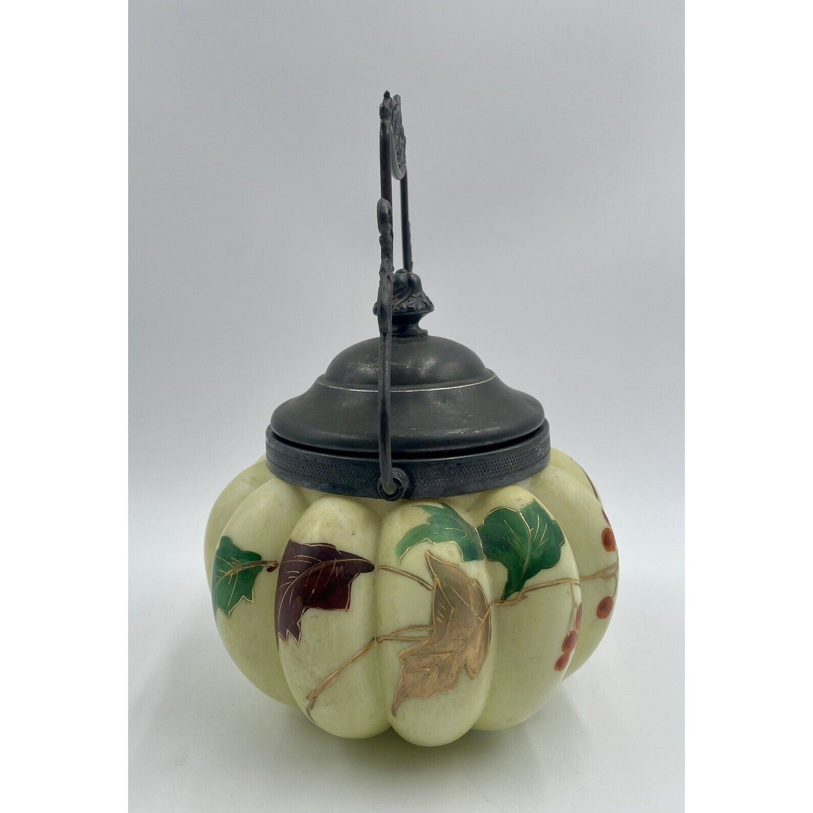 Antique Mt. Washington-Crown Milano Melon Ribbed Biscuit Jar Hand Painted (D3) - Vintosh Vintage