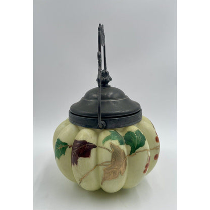 Antique Mt. Washington-Crown Milano Melon Ribbed Biscuit Jar Hand Painted (D3) - Vintosh Vintage