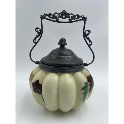 Antique Mt. Washington-Crown Milano Melon Ribbed Biscuit Jar Hand Painted (D3) - Vintosh Vintage