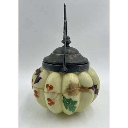 Antique Mt. Washington-Crown Milano Melon Ribbed Biscuit Jar Hand Painted (D3) - Vintosh Vintage