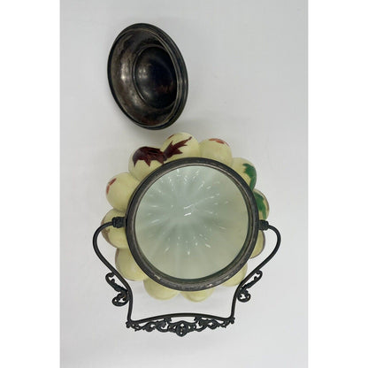 Antique Mt. Washington-Crown Milano Melon Ribbed Biscuit Jar Hand Painted (D3) - Vintosh Vintage