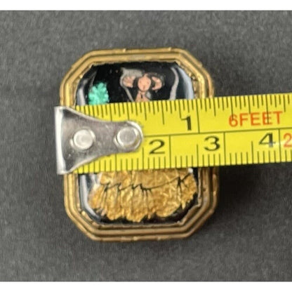 Vintage Victorian Lady Foil Artistry on Cloisonné Gold Tone Metal Pillbox (B7) - Vintosh Vintage