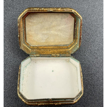 Vintage Victorian Lady Foil Artistry on Cloisonné Gold Tone Metal Pillbox (B7) - Vintosh Vintage