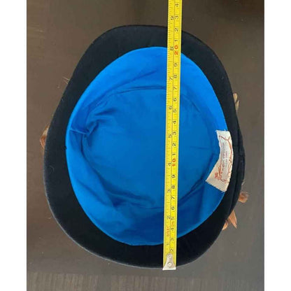 Vintage Wool Felt Black Hat w/ Brown Feathers