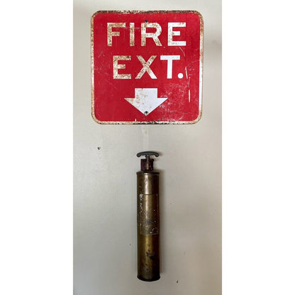 Vintage Extinguisher Sign & Brass Fire Extinguisher w/ Hanging Bracket - Vintosh Vintage