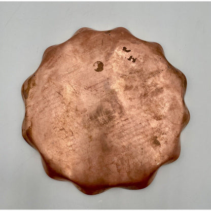 Mid Century Copper Fluted Tray with Etched Orchid Flower (D8) - Vintosh Vintage
