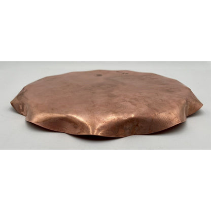 Mid Century Copper Fluted Tray with Etched Orchid Flower (D8) - Vintosh Vintage