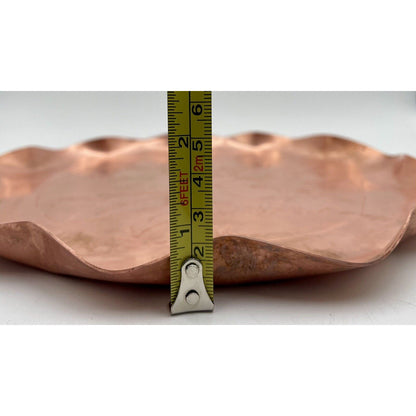 Mid Century Copper Fluted Tray with Etched Orchid Flower (D8) - Vintosh Vintage