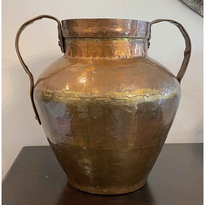 Antique Handmade Two Handled Copper Pot Vase 13" Tall (D3)