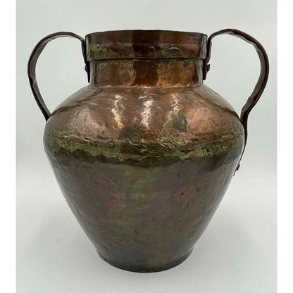 Antique Handmade Two Handled Copper Pot Vase 13" Tall (D3)