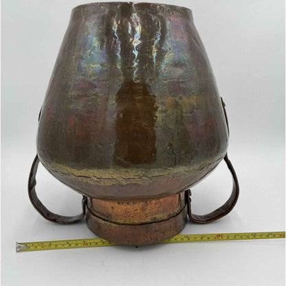Antique Handmade Two Handled Copper Pot Vase 13" Tall (D3)