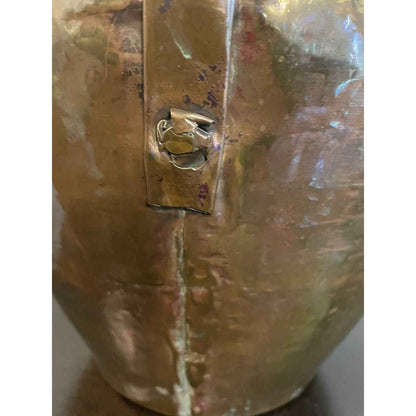 Antique Handmade Two Handled Copper Pot Vase 13" Tall (D3)