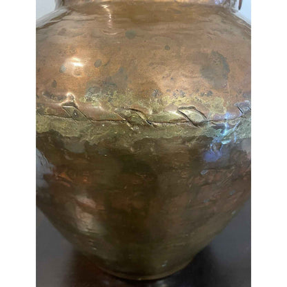 Antique Handmade Two Handled Copper Pot Vase 13" Tall (D3)