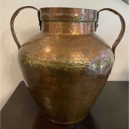 Antique Handmade Two Handled Copper Pot Vase 13" Tall (D3)