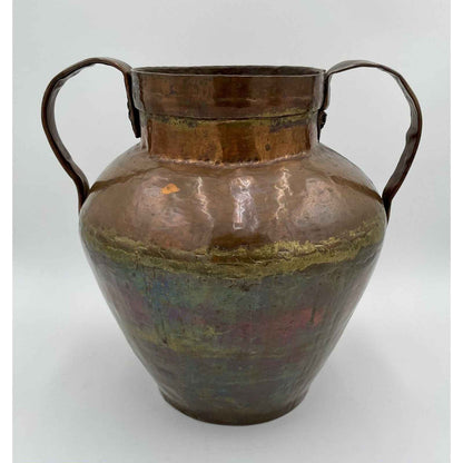 Antique Handmade Two Handled Copper Pot Vase 13" Tall (D3)