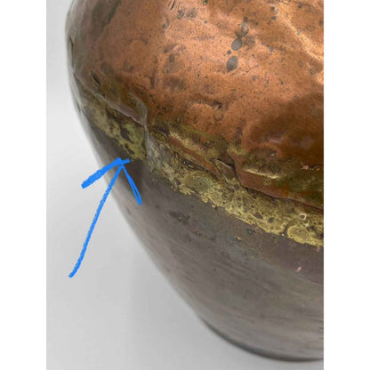 Antique Handmade Two Handled Copper Pot Vase 13" Tall (D3)