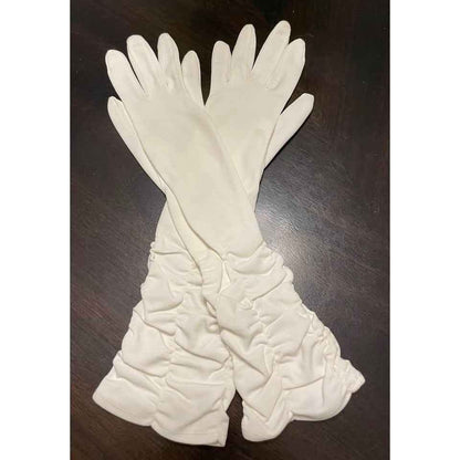 1950s White Nylon Long Evening Gloves-Size 6 1/2 (B5)