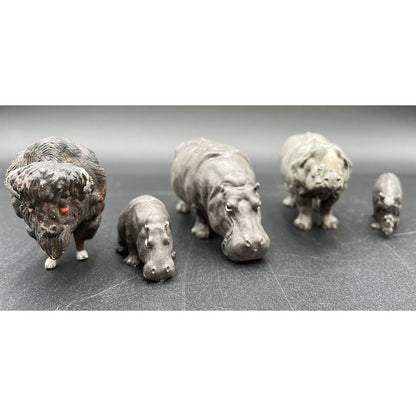 Vintage Hippos Rhinos & A Bison Figurines Britains Ltd Made in England (B5) - Vintosh Vintage