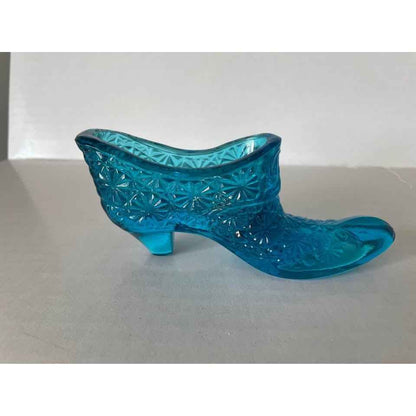 Vintage LE Smith Blue Glass Daisy & Button Pattern Slipper Shoe