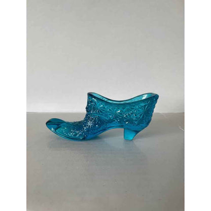 Vintage LE Smith Blue Glass Daisy & Button Pattern Slipper Shoe
