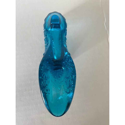 Vintage LE Smith Blue Glass Daisy & Button Pattern Slipper Shoe