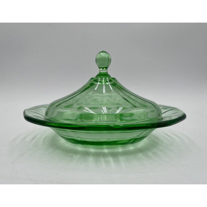 Vintage Green Depression Glass Round Covered Butter Dish (D1) - Vintosh Vintage