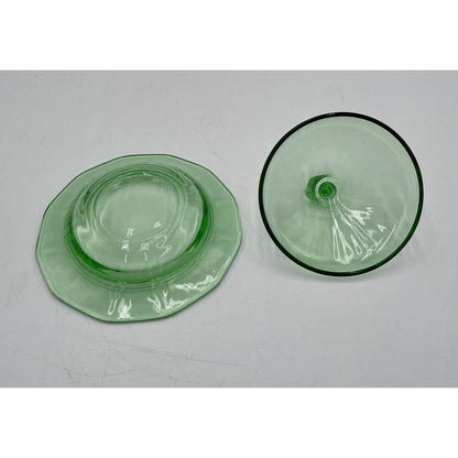 Vintage Green Depression Glass Round Covered Butter Dish (D1) - Vintosh Vintage