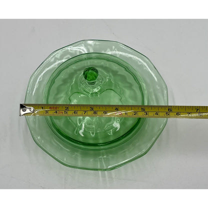 Vintage Green Depression Glass Round Covered Butter Dish (D1) - Vintosh Vintage
